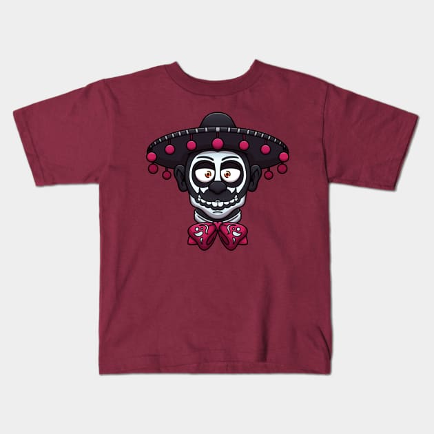 Mexican Sugar Skull Man Face Kids T-Shirt by TheMaskedTooner